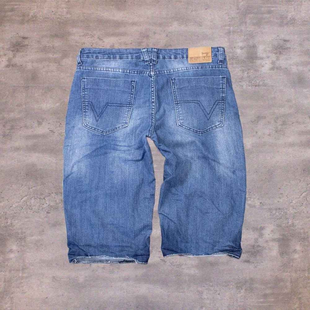 Y2K 00's CJ Jeans Long Inseam Baggy Relax Fit Mid Stone Wash Jort Denim Short